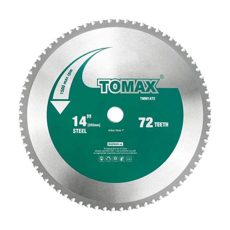 TOMAX 14 Inch 72 Tooth Industrial Level Steel and Ferrous Metal Saw Blade with 1 Inch Arbor - Image 1